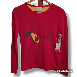Antonio & Alison NWT Red Lambswool Cashmere Christmas Bird  Sweater